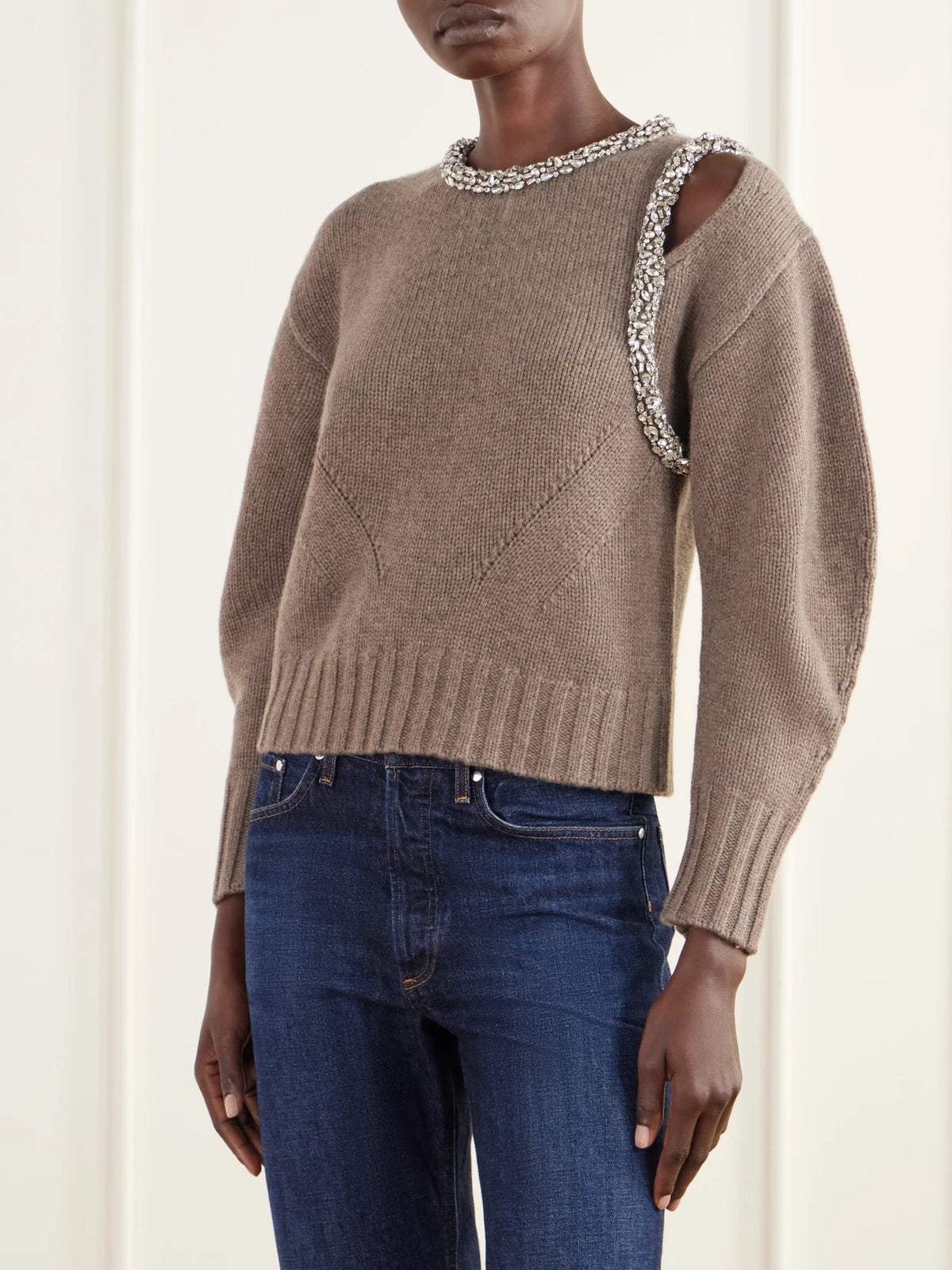 SIMKHAI Monroe Crystal-embellished Wool-blend Sweater