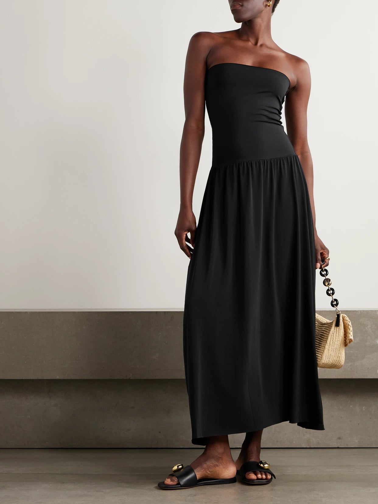 Image of Swimwear. Product name - Oda Peau Douce And Stretch-jersey Coverup in Black colour by brand - Eres