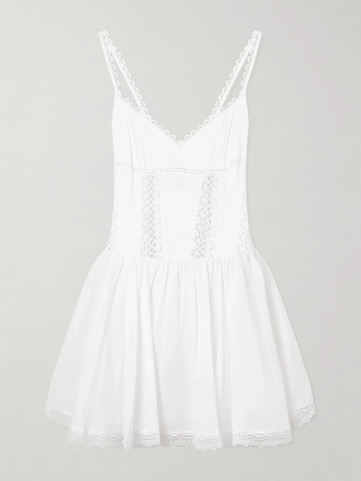 Image of Dresses. Product name - Gardenia Lace-trimmed Cotton-blend Poplin Mini Dress in White colour by brand - Charo Ruiz