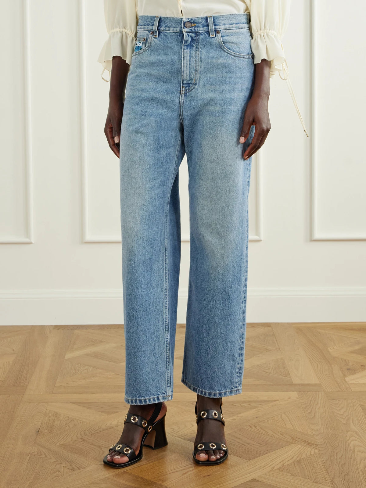 Chloé Logo-embroidered High-rise Wide-leg Jeans