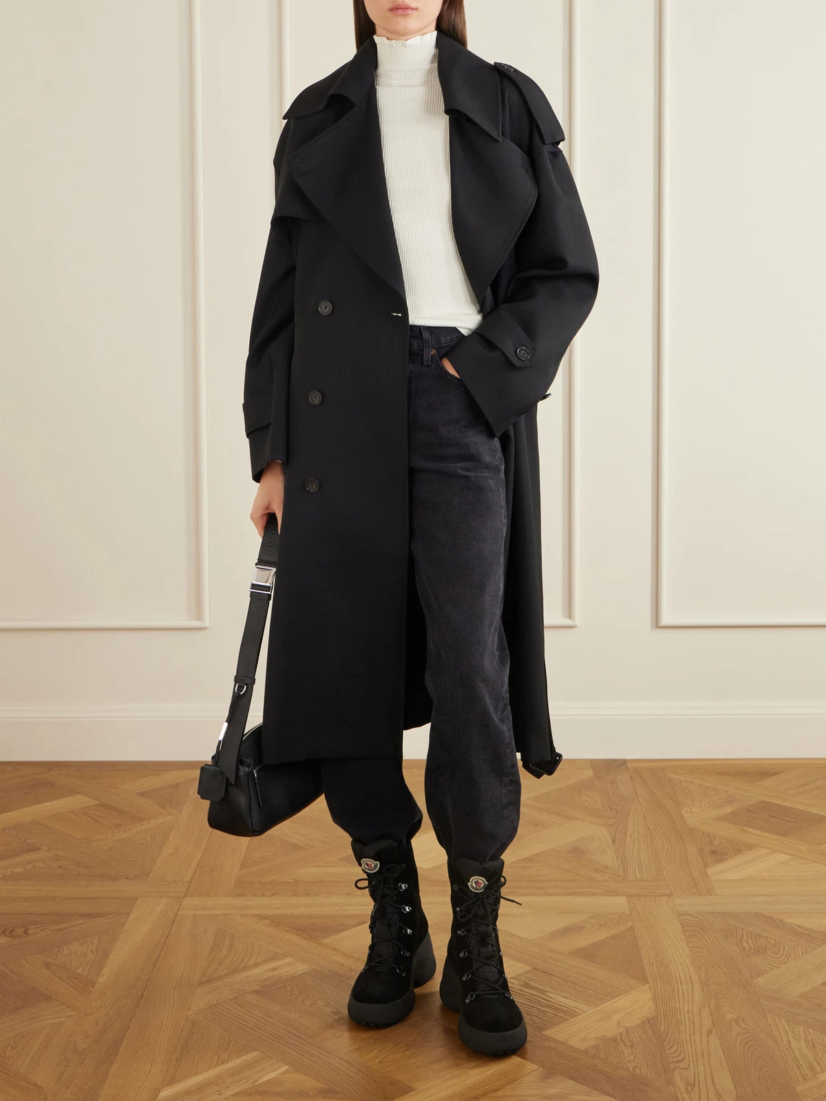 Image of Boots. Product name - Resile Trek Shell-trimmed Suede Ankle Boots in Black colour by brand - Moncler