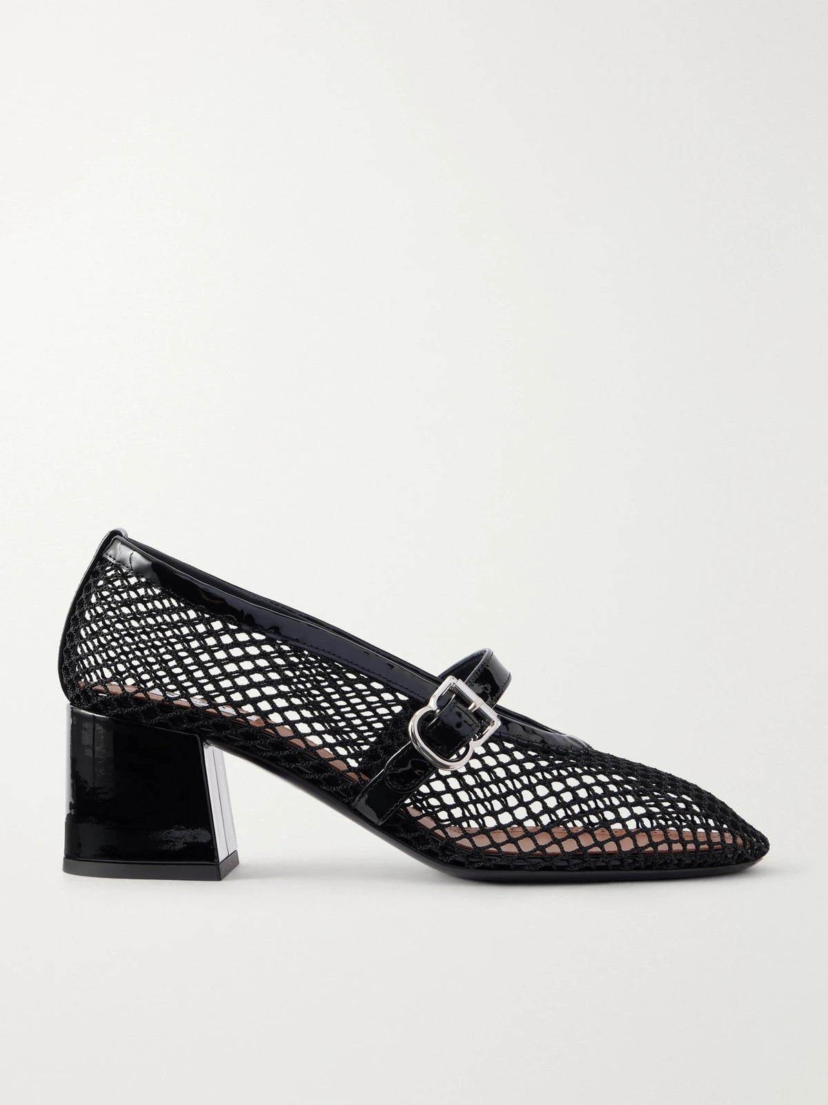 55 Patent Leather-trimmed Mesh Pumps