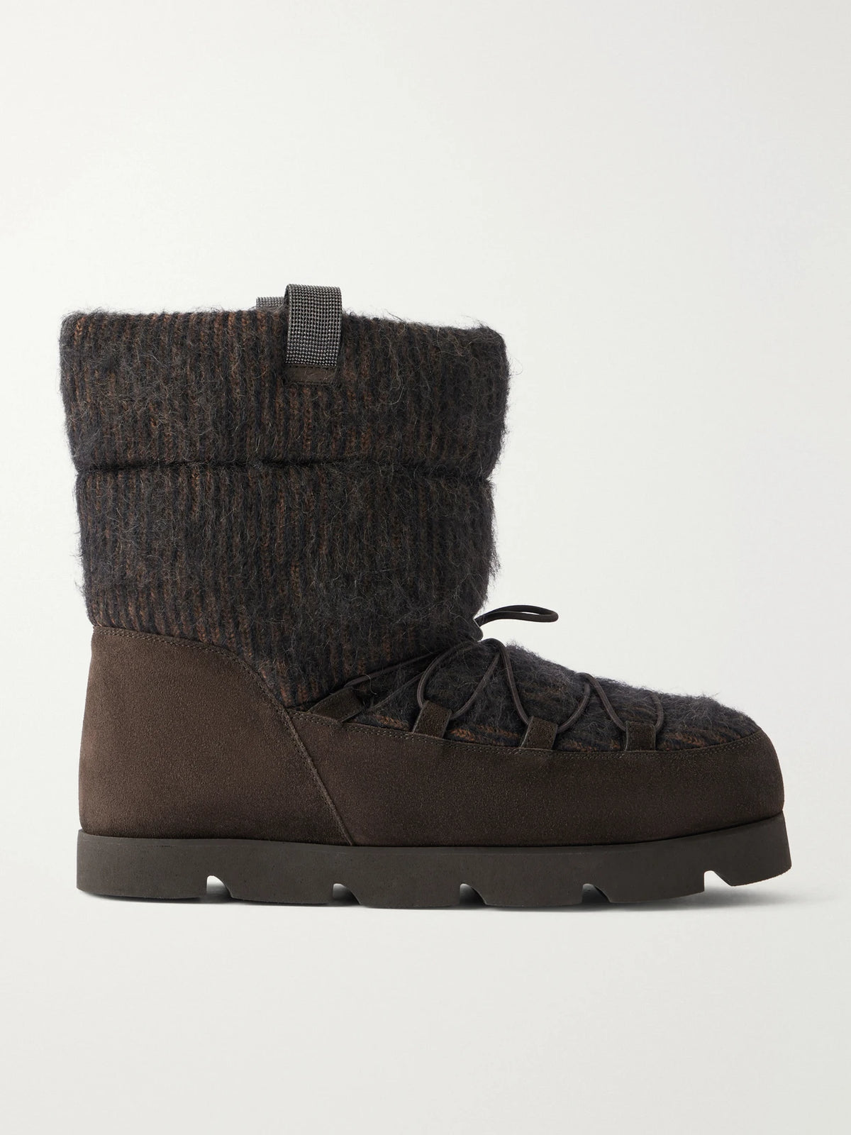 Brunello Cucinelli Monili-embellished Suede-trimmed Brushed Cashmere Ankle Boots
