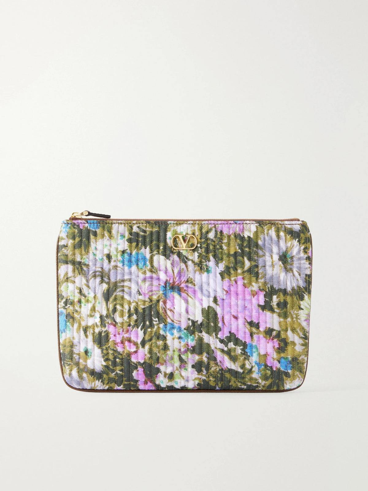 Valentino Garavani Vlogo-embellished Medium Leather-trimmed Quilted Floral-jacquard Clutch