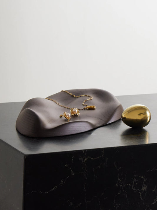Image of Decor. Product name - Ripple Large Wood Catchall in Brown colour by brand - Fourth Street