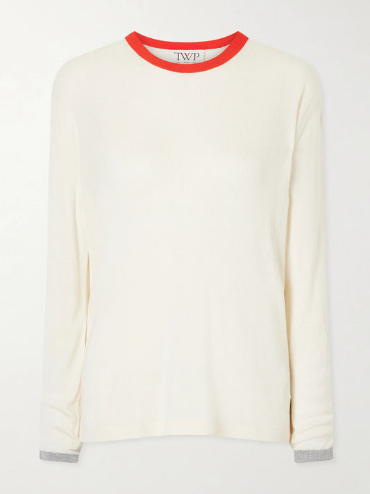 Image of a model wearing Tops. Product name - Ribbed Jersey T-shirt in White colour by brand - TWP