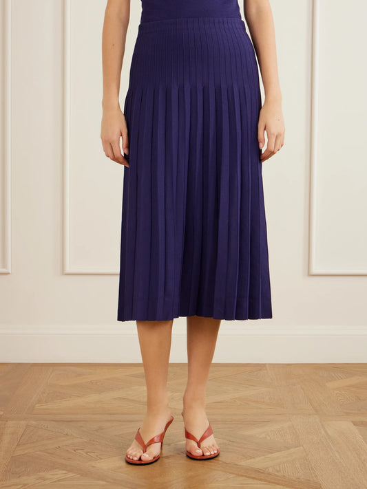 STAUD Lena Pleated Knitted Midi Skirt