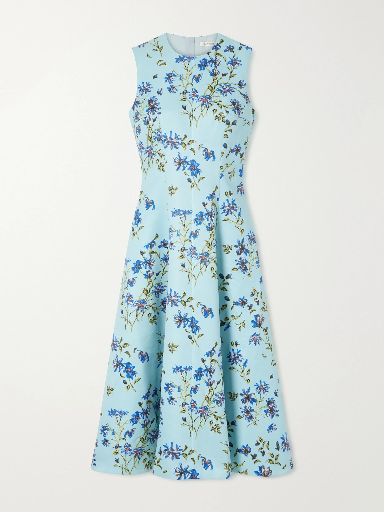 Image of Dresses. Product name - Floral-print Faille Midi Dress in Light blue colour by brand - Emilia Wickstead