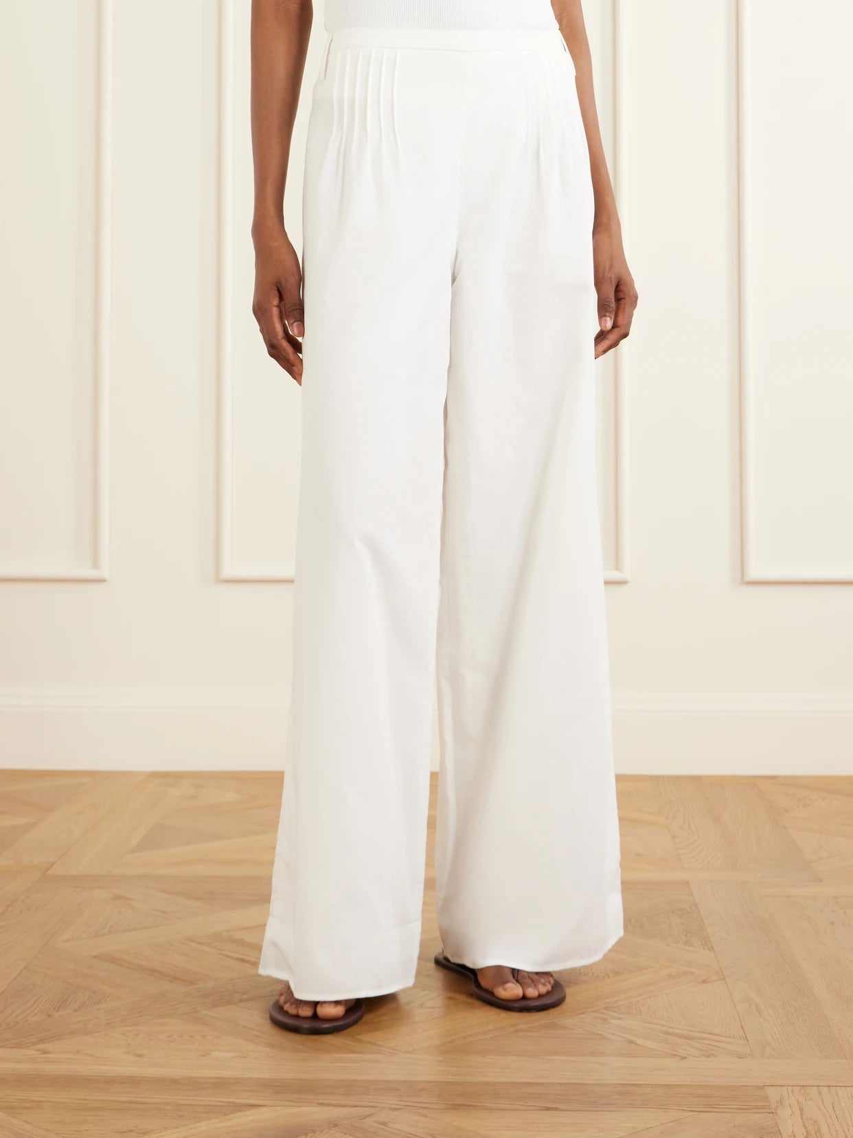 Beatrice Pintucked Cotton Wide-leg Pants
