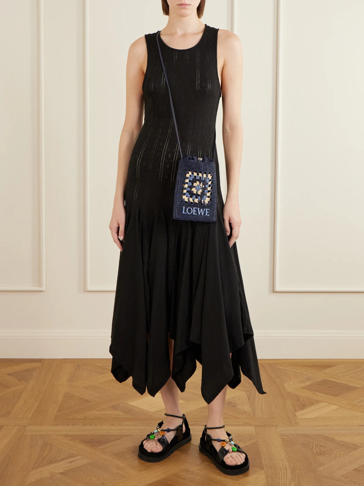 + Paula's Ibiza Logo-embroidered Leather-trimmed Crocheted Raffia Bucket Bag
