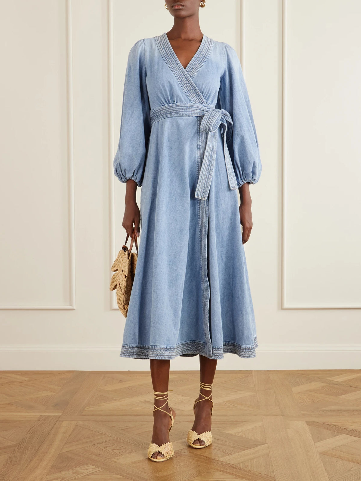 Image of Dresses. Product name - Indra Denim Midi Dress in Blue colour by brand - Zimmermann