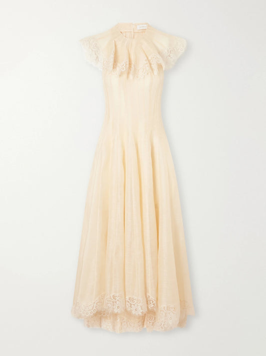 Zimmermann Ascent Open-back Lace-trimmed Linen And Silk-blend Midi Dress