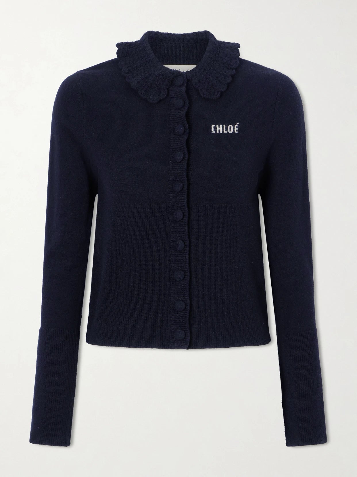 Logo Embroidered Wool Cardigan