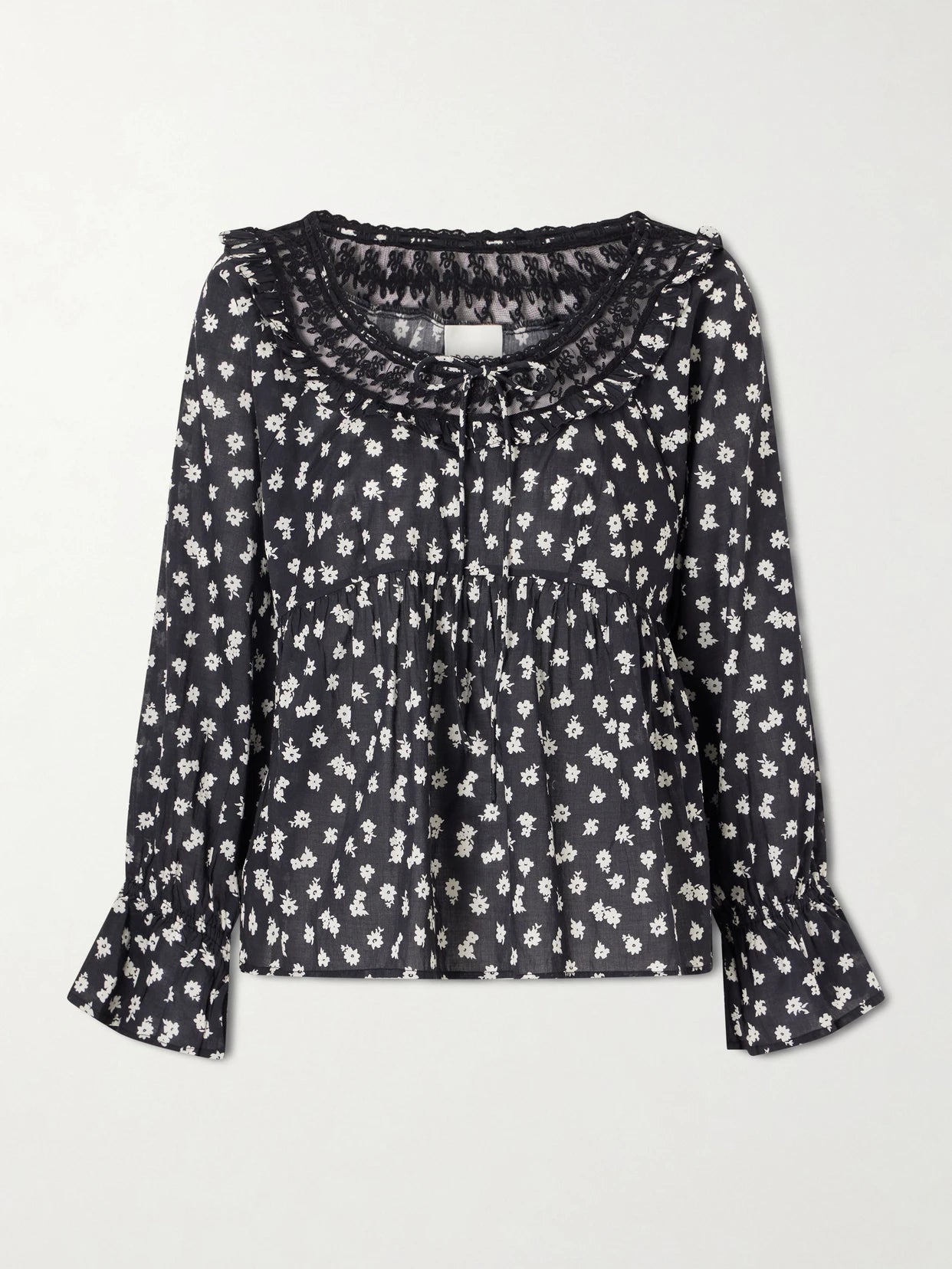 Image of Blouses. Product name - Danielle Floral-print Cotton-voile Blouse in Black colour by brand - Posse