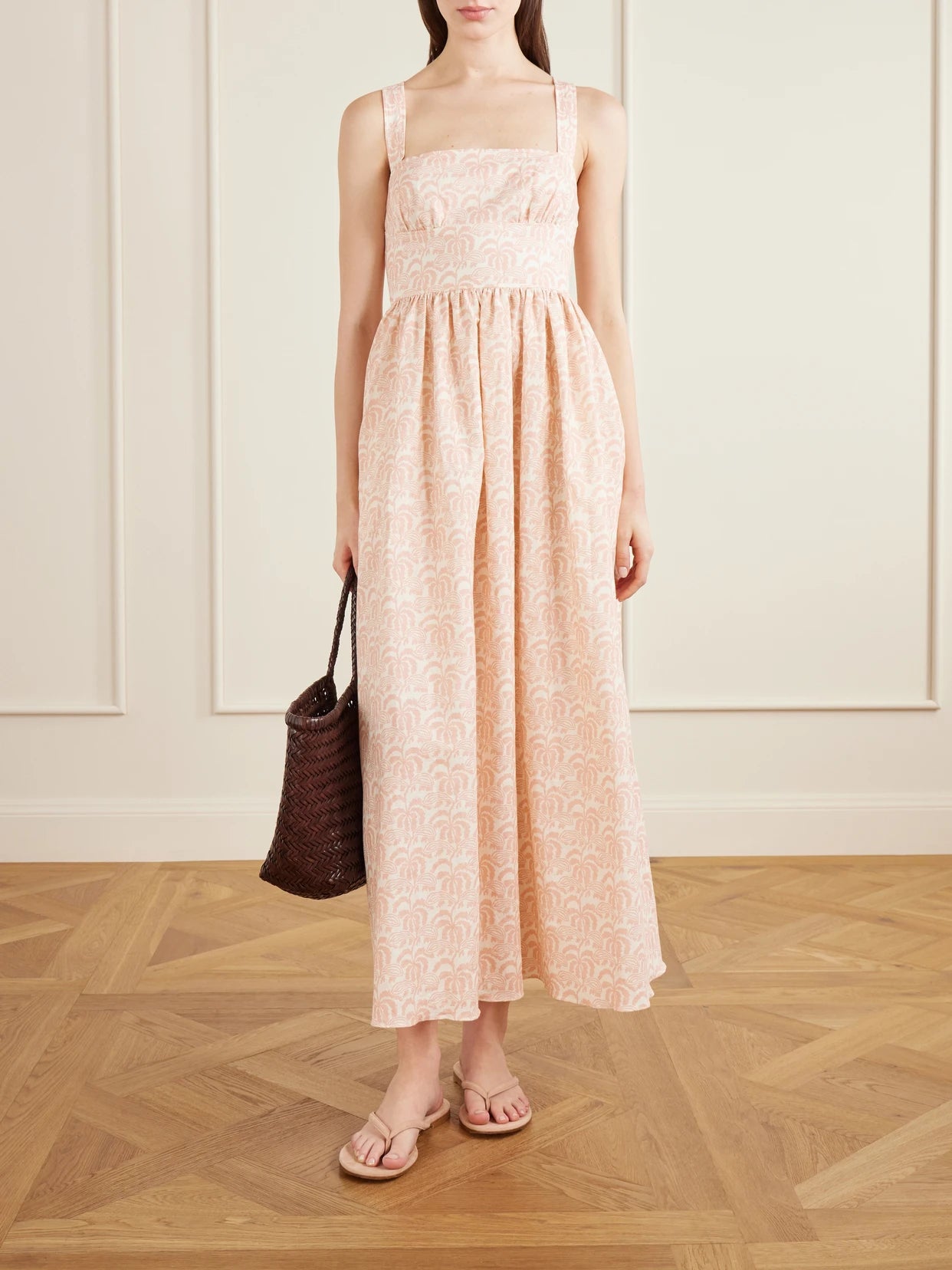 Image of Dresses. Product name - Crossback Linen-blended Maxi Dress in Pink colour by brand - Matteau