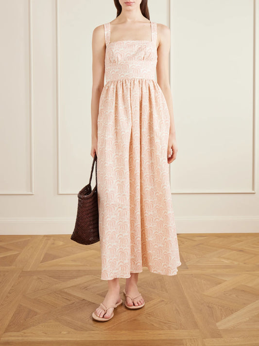 Image of Dresses. Product name - Crossback Linen-blended Maxi Dress in Pink colour by brand - Matteau