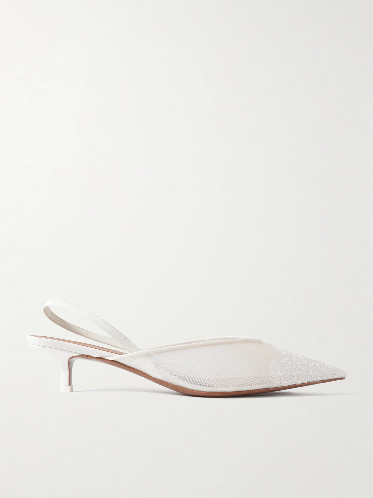 Irena Satin And Lace-trimmed Mesh Slingback Pumps
