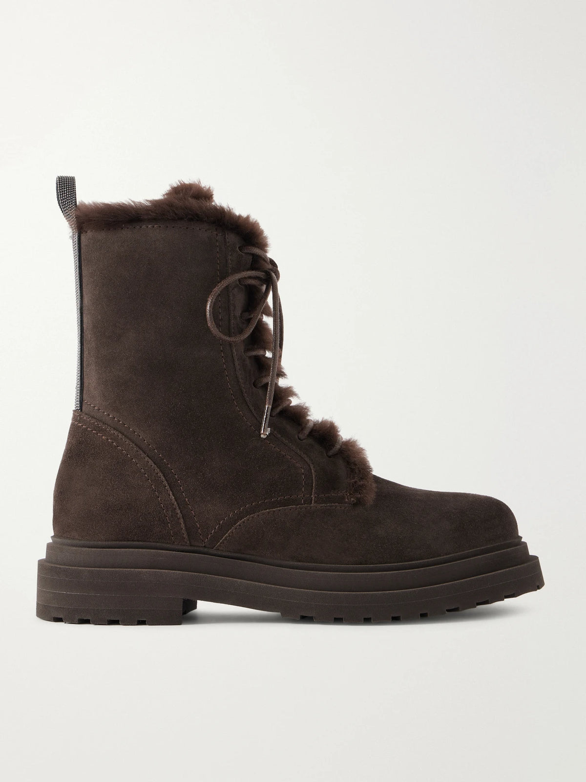 Bead-embellished Shearling-lined Suede Ankle Boots