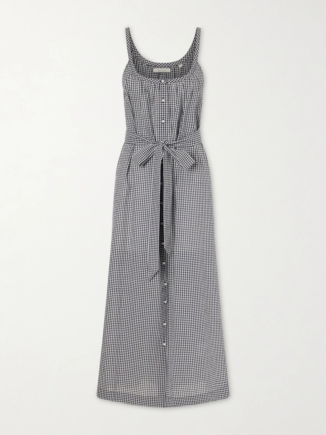 Image of Dresses. Product name - Nevita Belted Checked Organic Cotton Midi Dress in Black colour by brand - DÔEN