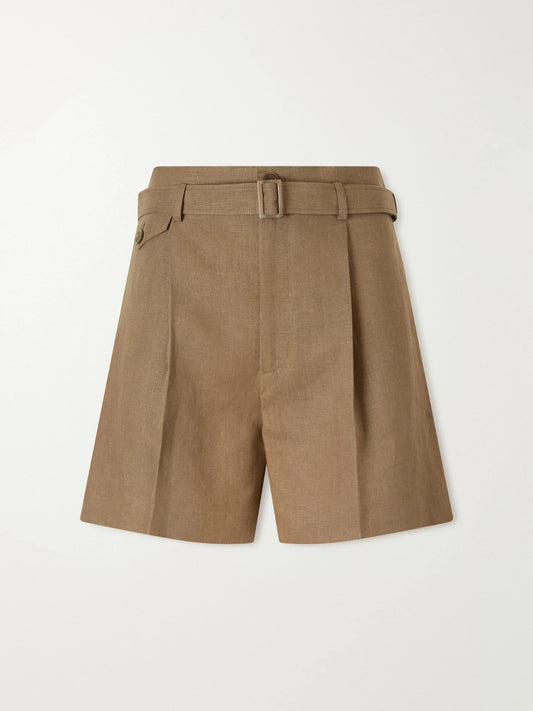 Ralph Lauren Collection Denise Belted Pleated Linen Shorts