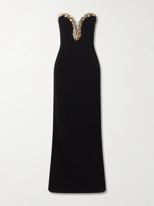 Image of Dresses. Product name - Alexandrite Embellished Cady Gown in Black colour by brand - Rebecca Vallance
