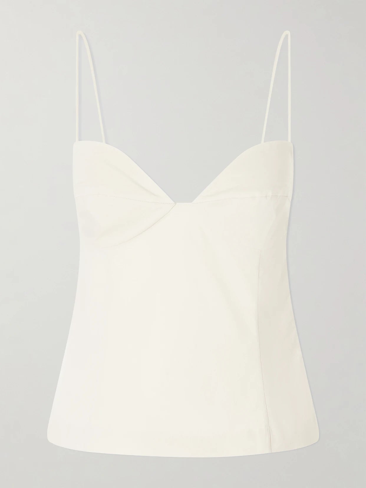 Image of a model wearing Tops. Product name - Studio Stretch Cotton-blend Poplin Camisole in Cream colour by brand - ST. AGNI