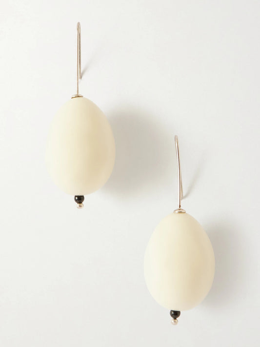 Host Egg Porcelain, Crystal-quartz And Sterling Silver Earrings