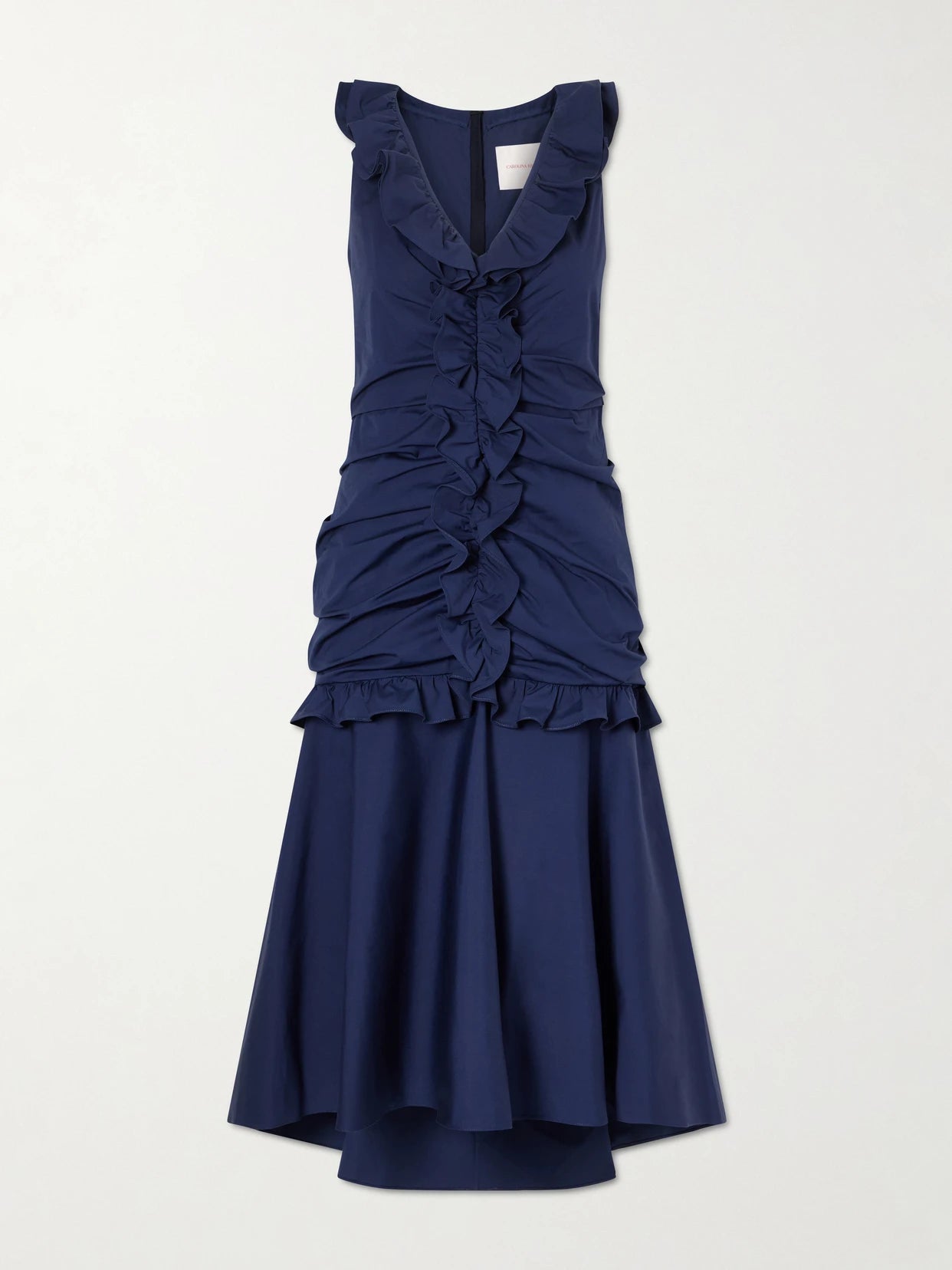 Ruched Ruffled Cotton-blend Midi Dress