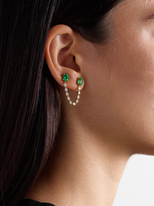 Image of Earrings. Product name - Loop 18-karat Gold, Emerald And Diamond Single Earring in Multi colour by brand - Anita Ko