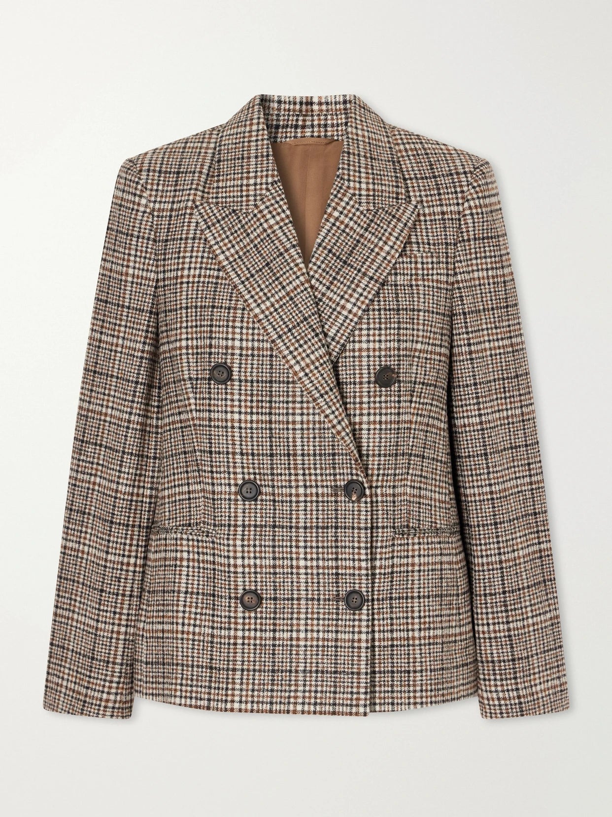 Image of Coats & Jackets. Product name - Checked Wool-blend Blazer in Beige colour by brand - Brunello Cucinelli