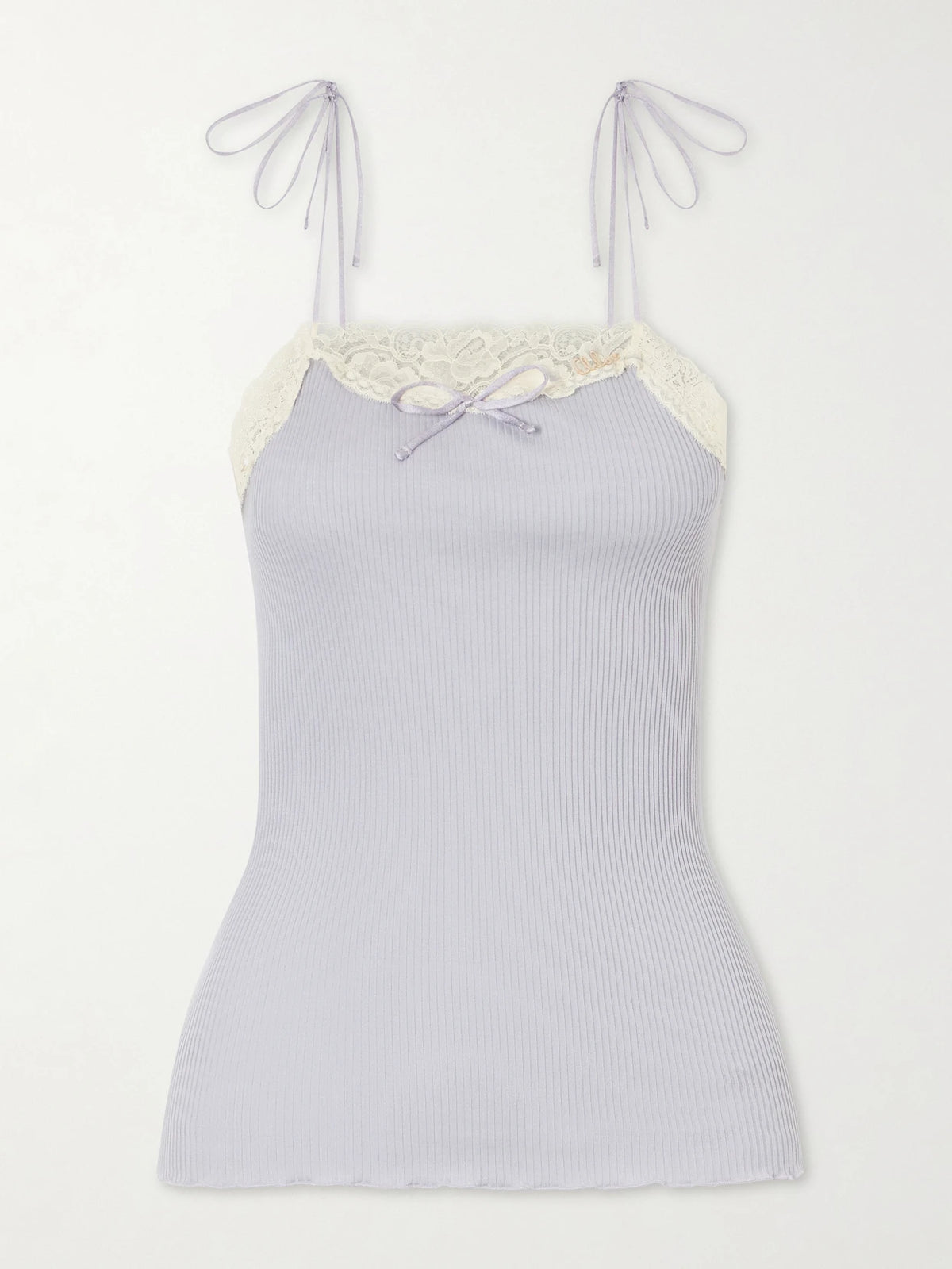 Logo-embroidered Lace-trimmed Cotton And Silk-blend Tank
