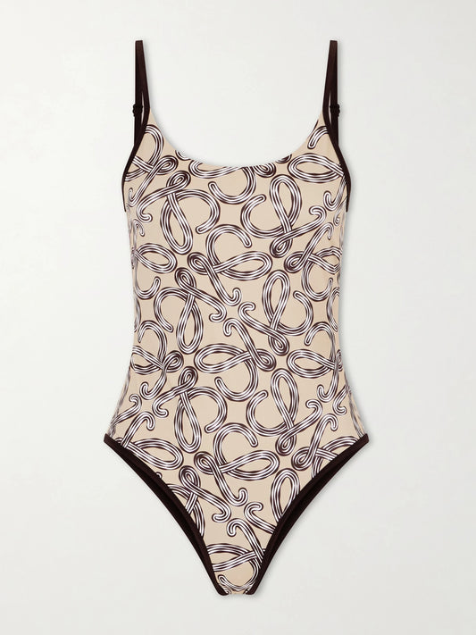 Image of Swimwear. Product name - + Paula's Ibiza Printed Swim Suit in Beige colour by brand - LOEWE