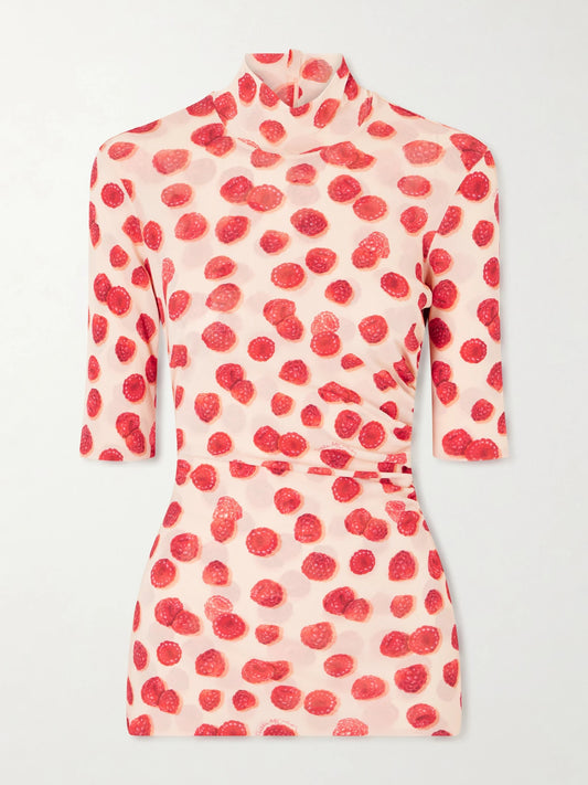 Image of T-Shirts. Product name - Gathered Printed Mesh T-shirt in xx small colour by brand - Stella McCartney