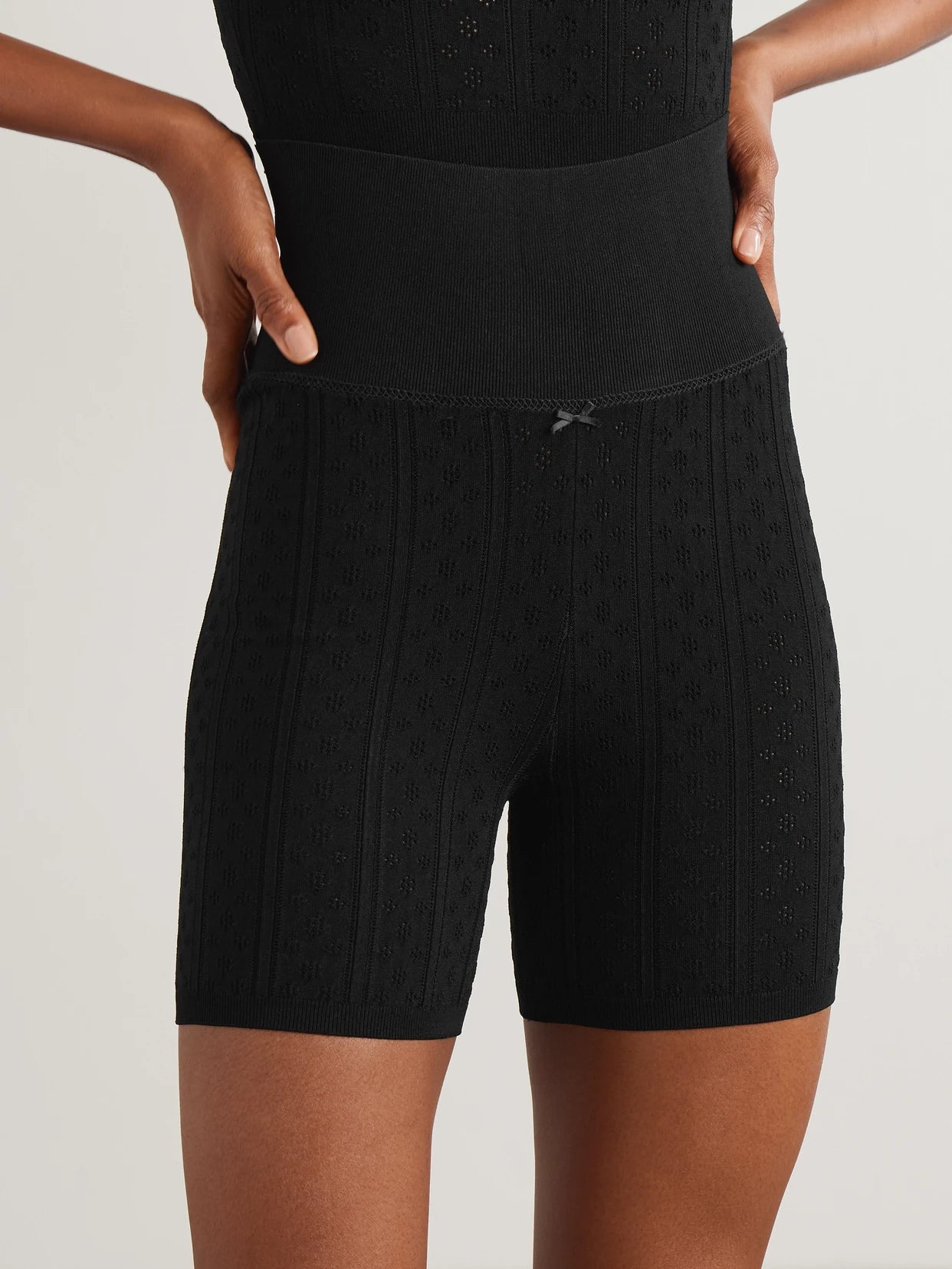 Bow-embellished Pointelle-knit Recycled-jersey Shorts