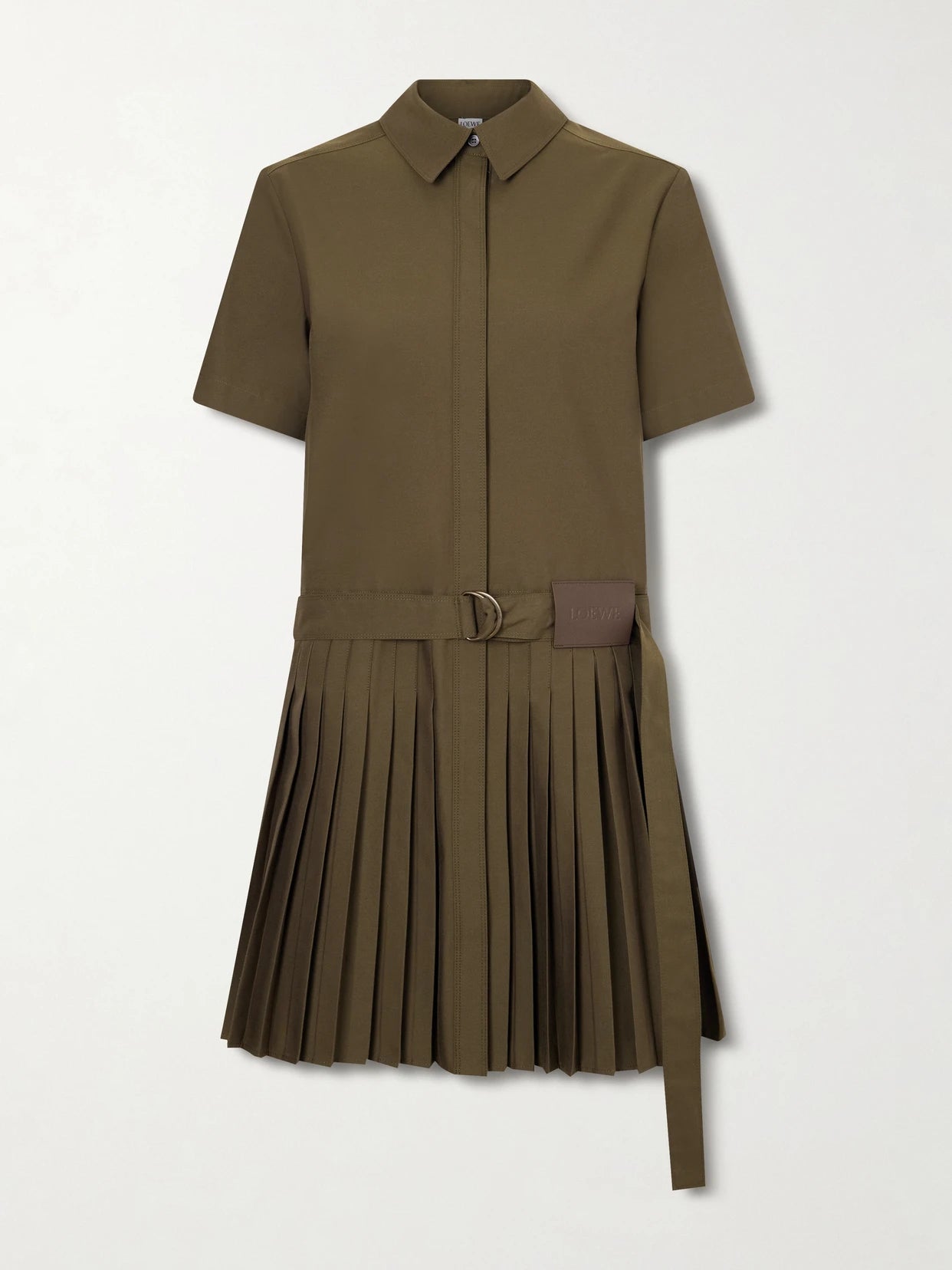 Belted Pleated Cotton-blend Mini Shirt Dress