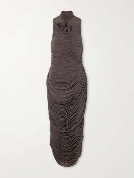 Image of Dresses. Product name - Appliquéd Stretch-jersey Midi Dress in Chocolate colour by brand - Magda Butrym