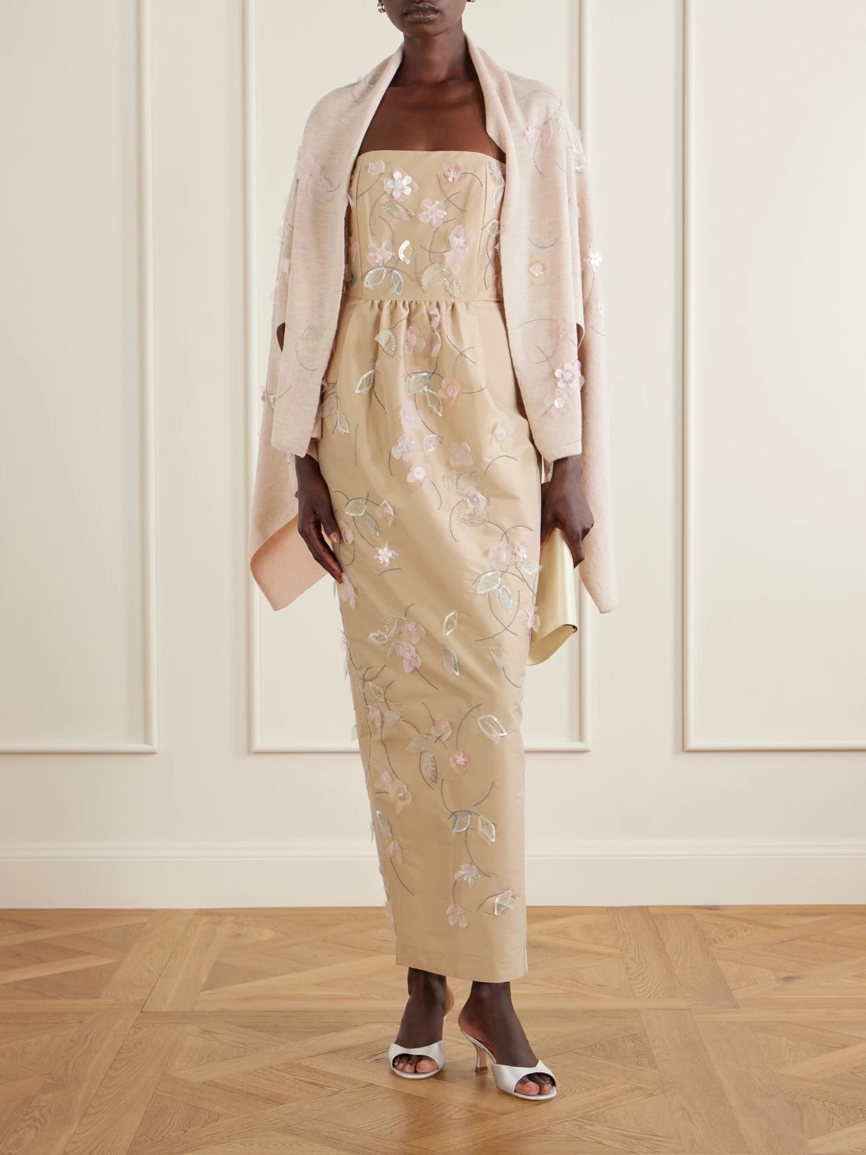 Image of Coats & Jackets. Product name - Shirene Embellished Embroidered Cashmere-blend Cape in Beige colour by brand - BERNADETTE