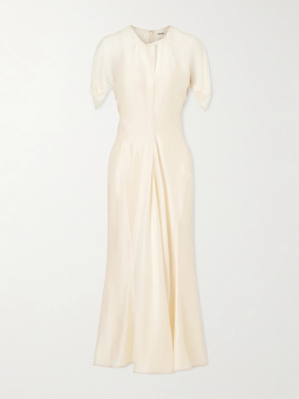 Image of Dresses. Product name - Ria Silk-blend Midi Dress in Ivory colour by brand - KHAITE