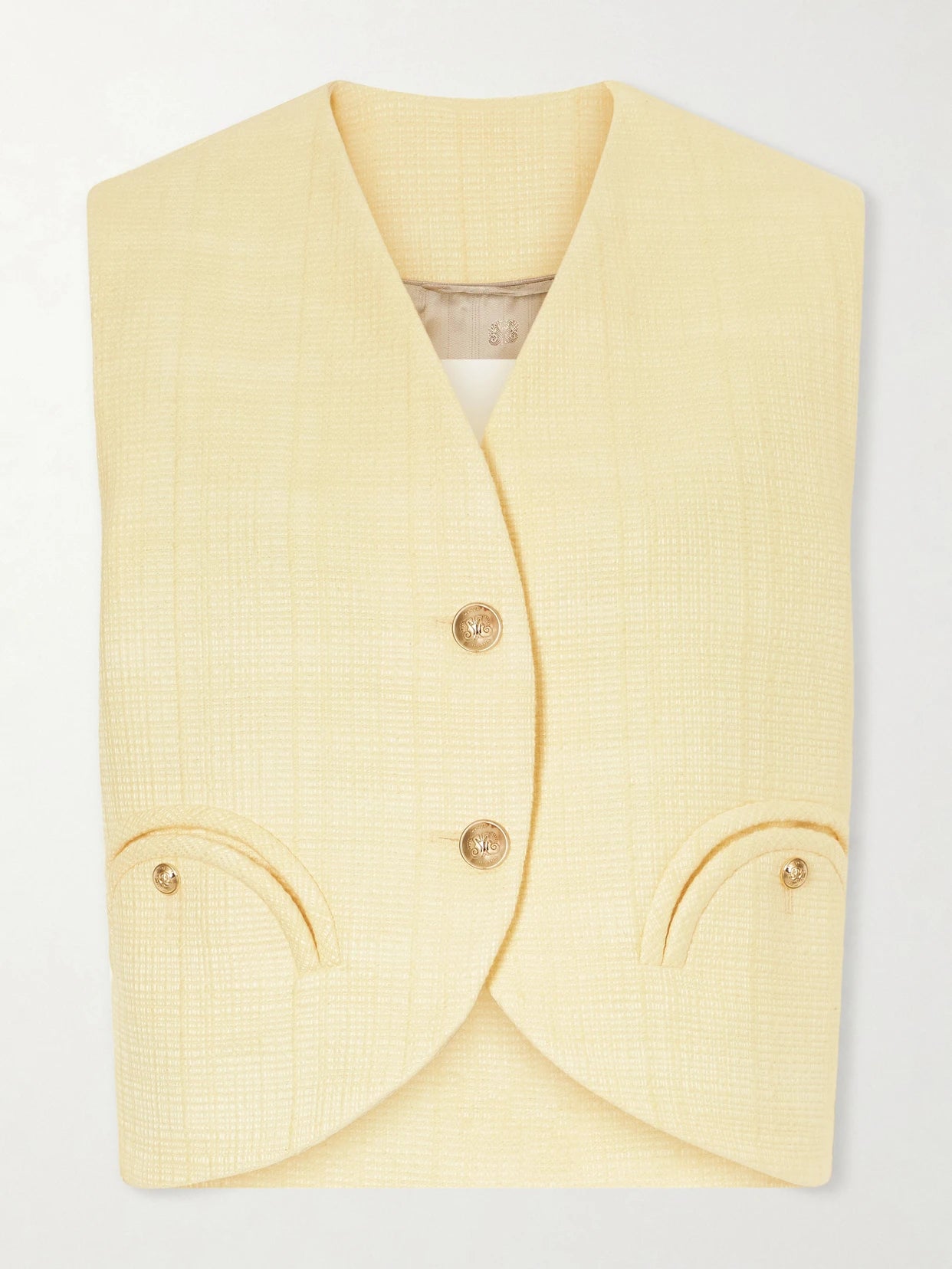 Image of Coats & Jackets. Product name - Gliss Cotton-blend Vest in Yellow colour by brand - BLAZÉ Milano
