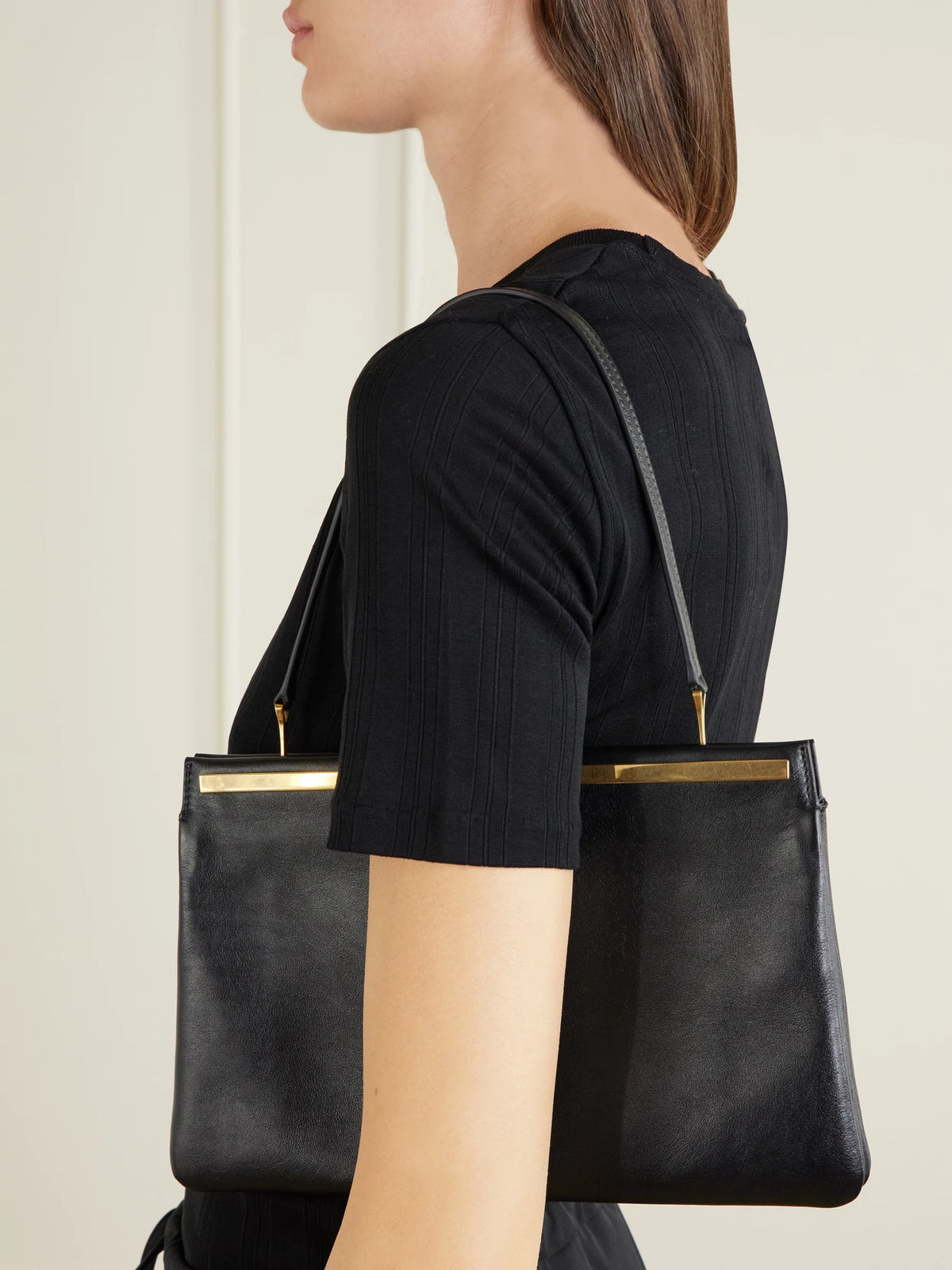 Image of Bags. Product name - Elise Leather Shoulder Bag in Black colour by brand - The Row