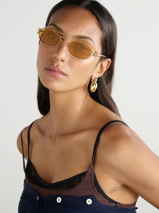 Image of Sunglasses. Product name - Oval-frame Gold-tone Sunglasses in Multi colour by brand - Miu Miu Eyewear