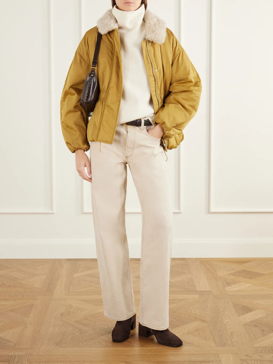 Image of Coats & Jackets. Product name - Selja Plush-trimmed Shell Coat in Yellow colour by brand - MARANT ÉTOILE