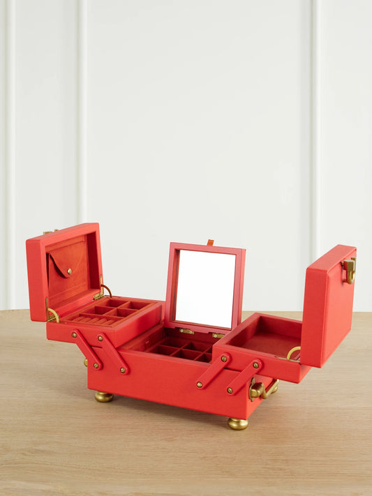 Image of Decor. Product name - Leather Jewelry Box in Red, Burgundy colour by brand - Marla Aaron