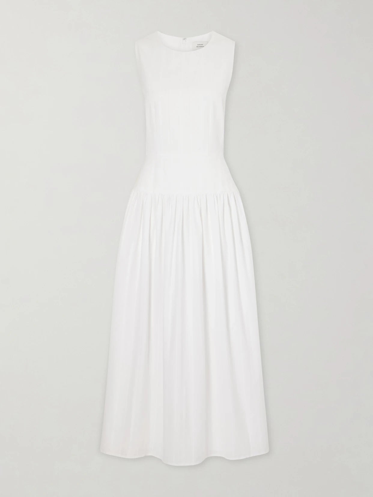 Image of Dresses. Product name - Ama Gathered Striped Cotton Maxi Dress in White colour by brand - Loulou de Saison