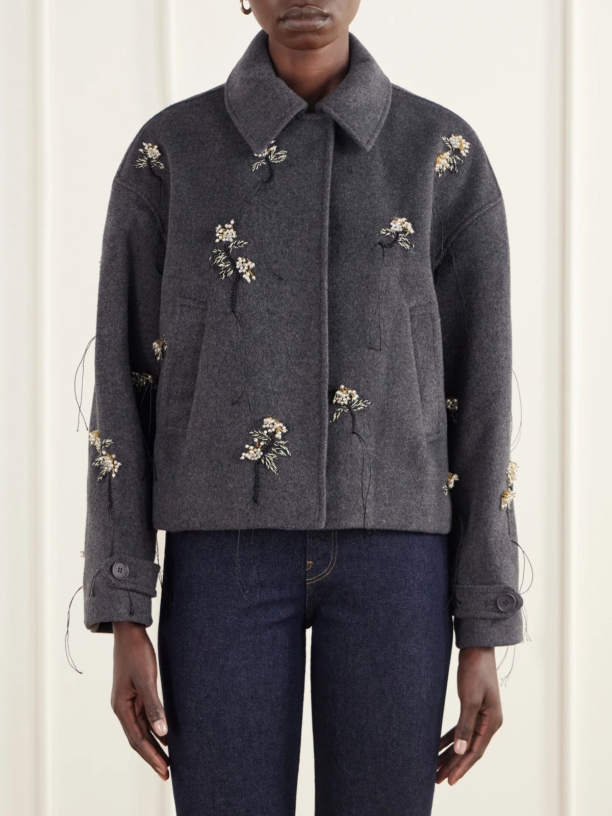 SIMKHAI Katya Bead-embellished Embriodered Wool-blend Felt Jacket