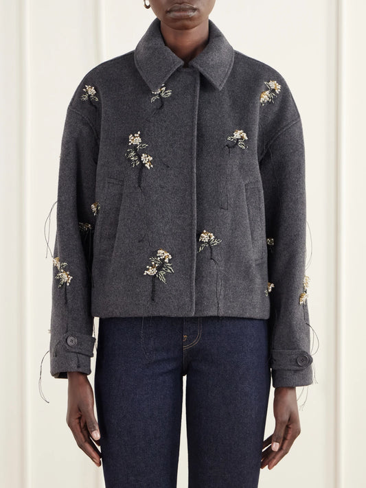 SIMKHAI Katya Bead-embellished Embriodered Wool-blend Felt Jacket