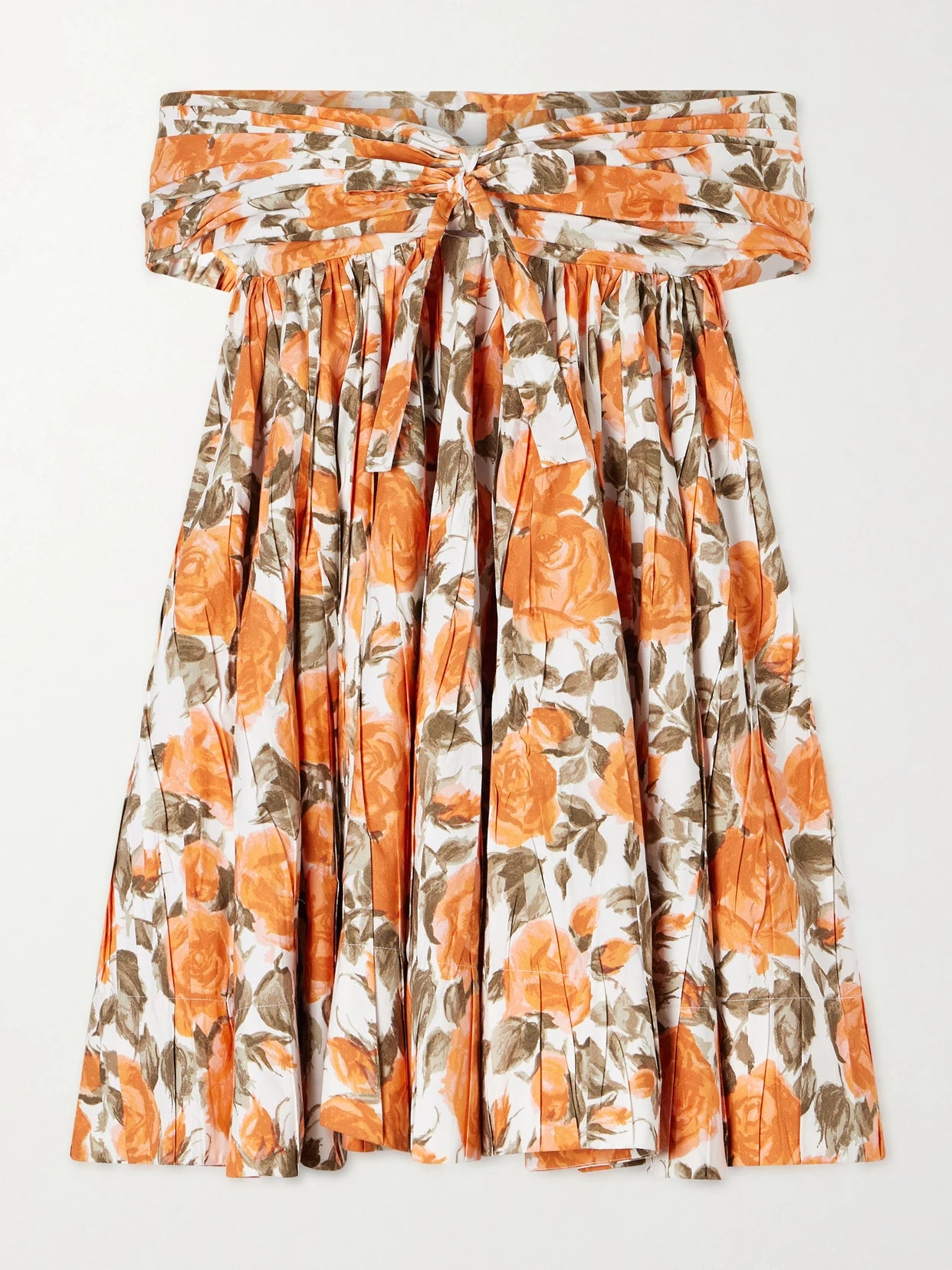 Off-the-shoulder Gathered Floral-print Cotton-poplin Mini Dress