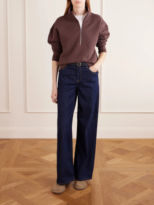 Image of a model wearing Tops. Product name - Thalen Cotton-jersey Fleece Sweatshirt in Brown colour by brand - Studio Nicholson