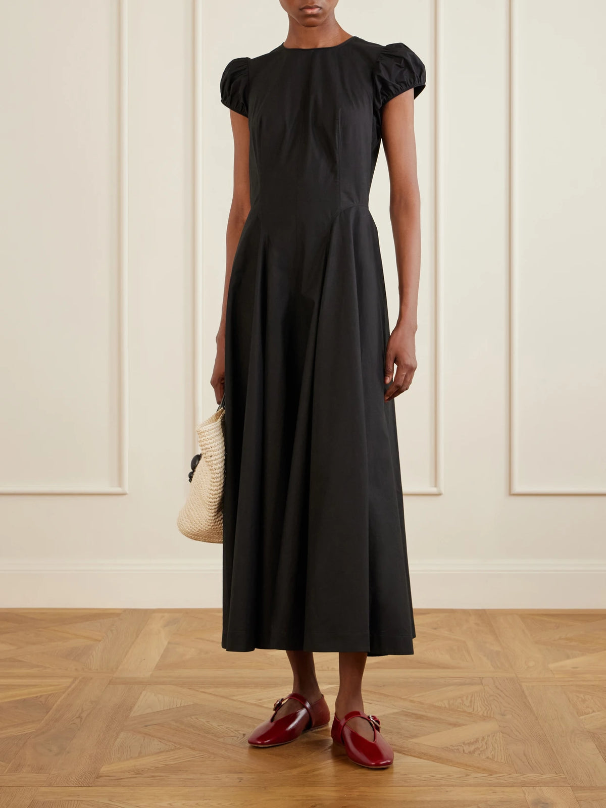 Image of Dresses. Product name - Rivelle Cotton-poplin Midi Dress in Black colour by brand - DÔEN