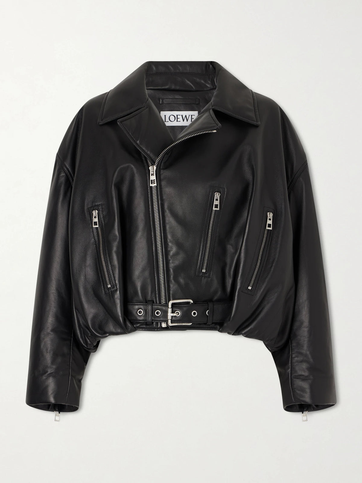Cropped Buckled Leather Biker Jacket